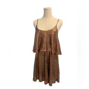 Tobi Bronze Sequin Flounce Mini Dress Women’s Size M